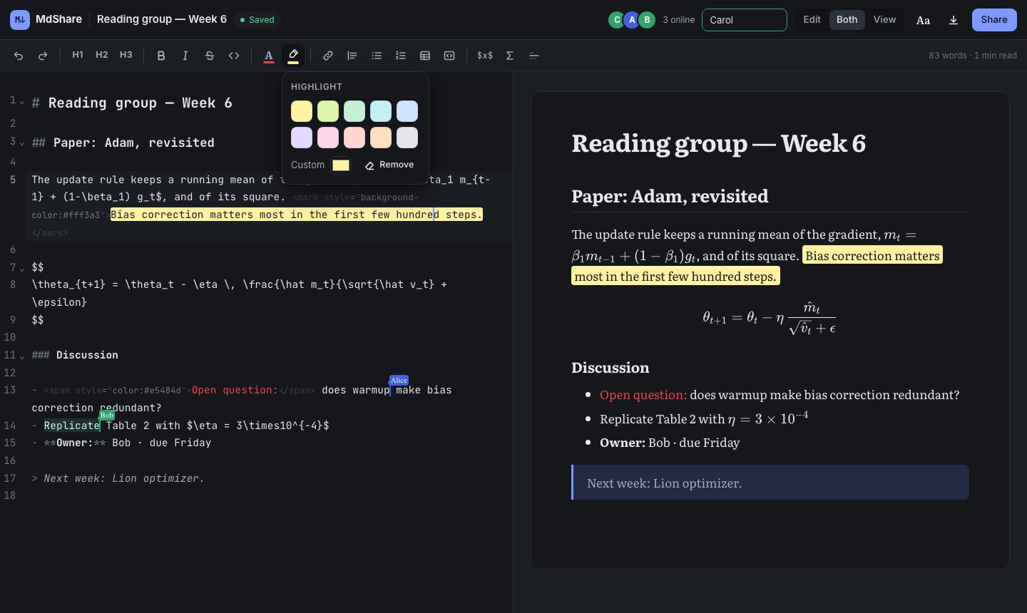 Labnotebook editor in dark mode